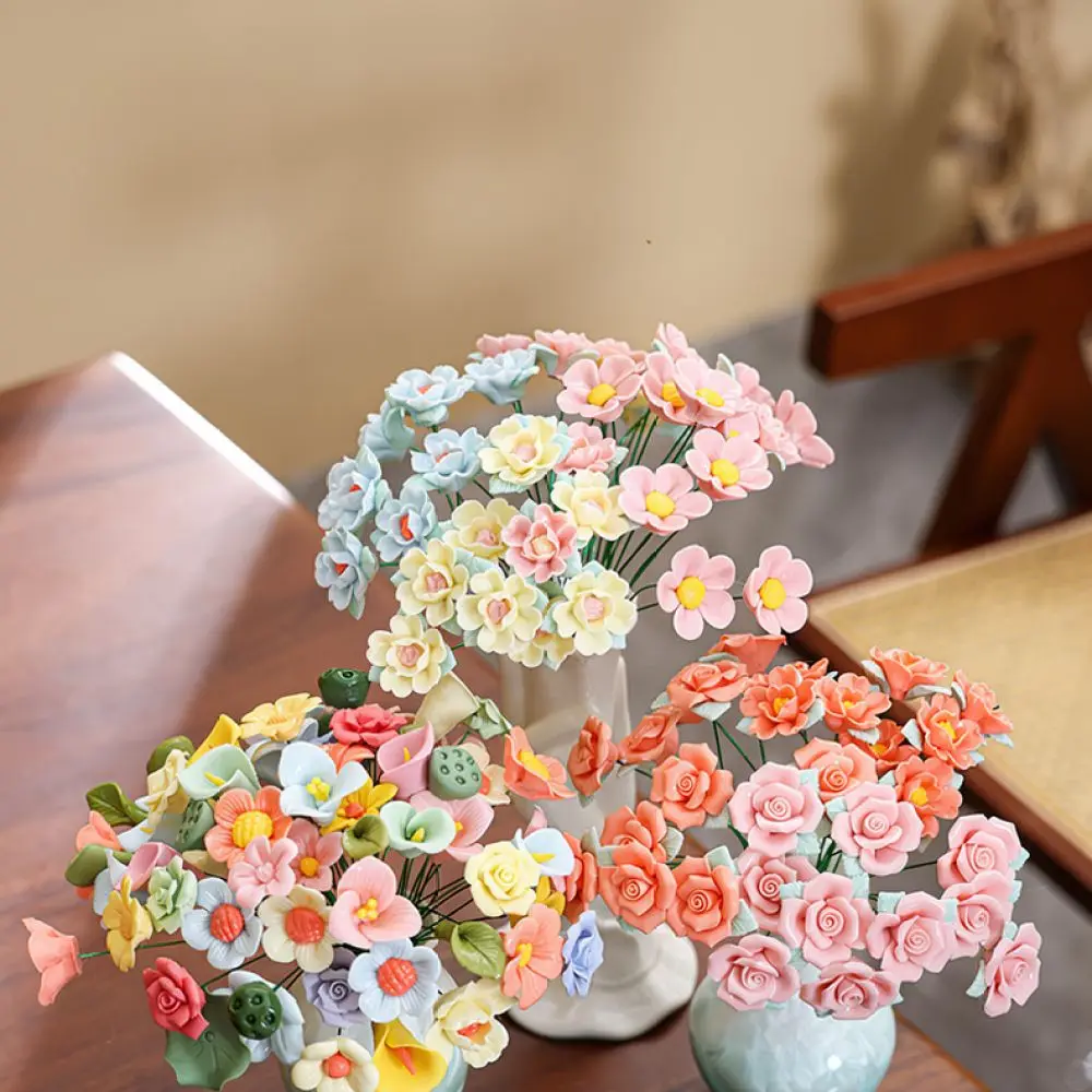 Ceramic Flower Branch Vase Decorative Figurine Jingdezhen Porcelain Floral Craft Art Ornament For Minimalist Home