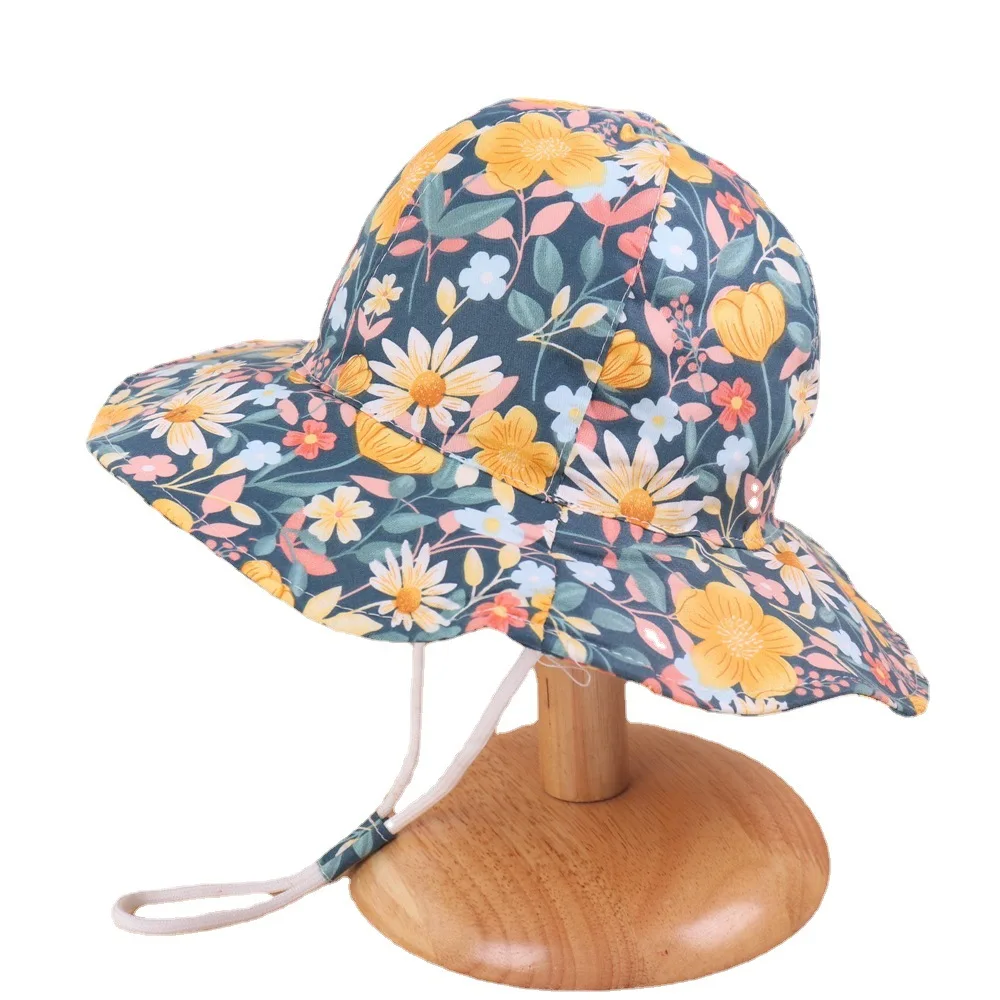 1-8 Years Old Baby Boys Girl Sun Caps Summer Beach Hats with UPF 50+ Toddler Infant with Wide Brim Strap Outdoor Bucket Hat