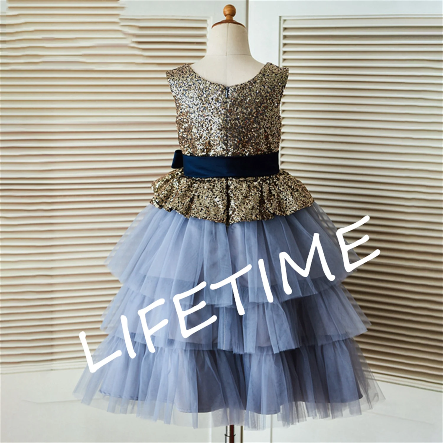 Kids Glitter Top Sequin Flower Girl Dresses Tull Layers Skirt Prom Dresses Satin Bow Dresses Little Bride Dresses Kid Ball Gown