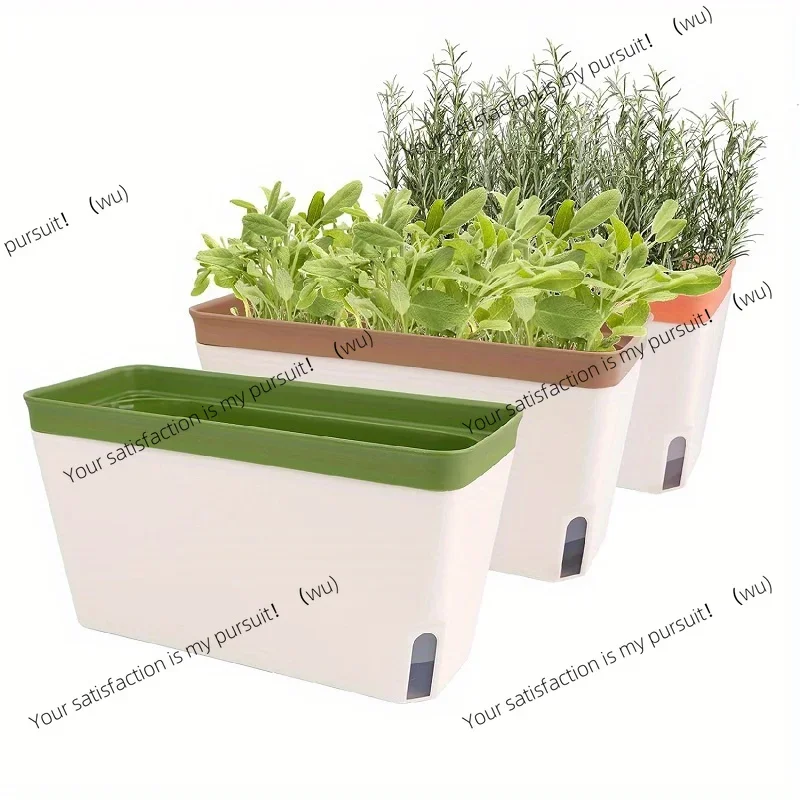 Self-Watering Windowsill Planter Kit: Modern Plastic Herb Garden Set with Visible Water Level Indicator - Suitable for Indoor