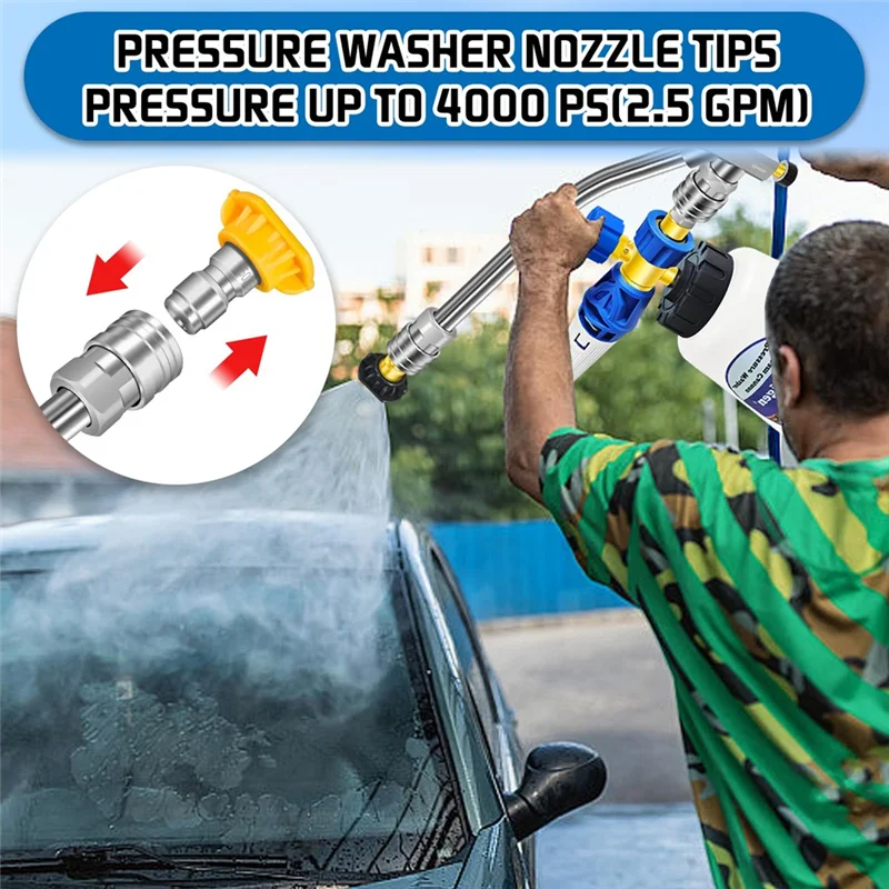 

P4-Pressure Washer Dual-Connector Tool With 7 Pressure Washer Nozzle Tips, 1/4 Quick Connect Switch Double Tip Attachment Durabl