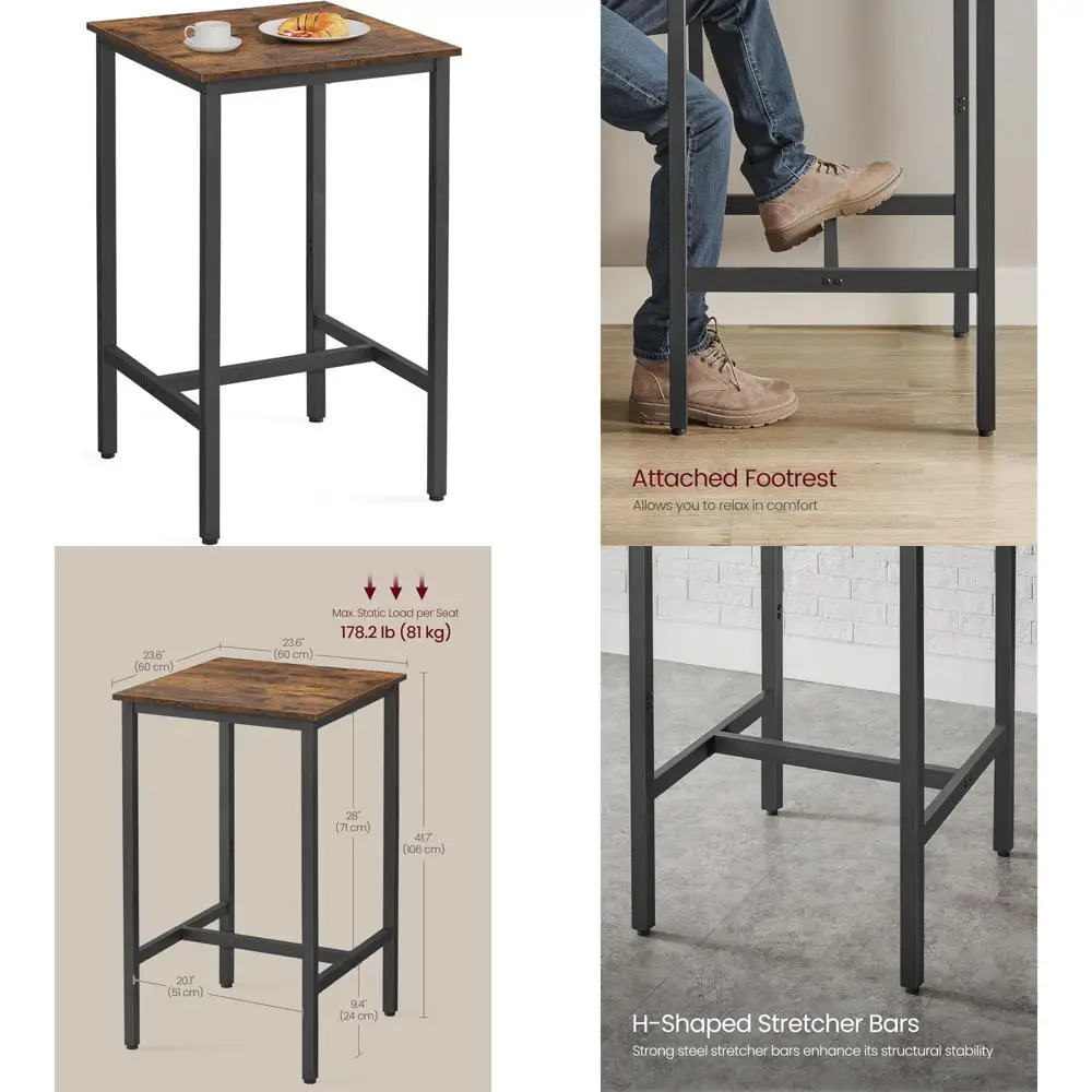 

VASAGLE Bar Table, Small Kitchen Dining Table, High Top Pub Table, Height Cocktail Table for Living Room Party, Sturdy Metal Fra