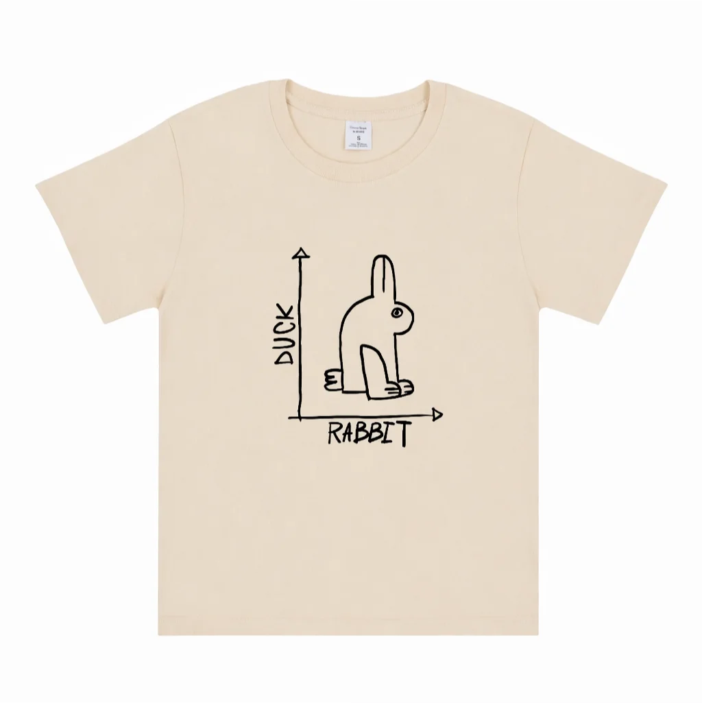 Duck Rabbit Vision T-shirt 100% pure cotton fun pattern T-shirt women's short sleeved round neck psychology art shirt