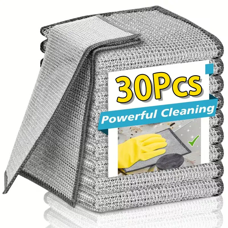 30Pcs Non-Scratch Wire Cleaning Cloths - Reusable Multipurpose Scrub Rags for Dishes, Sinks, Countertops & Stoves (Wet/Dry)