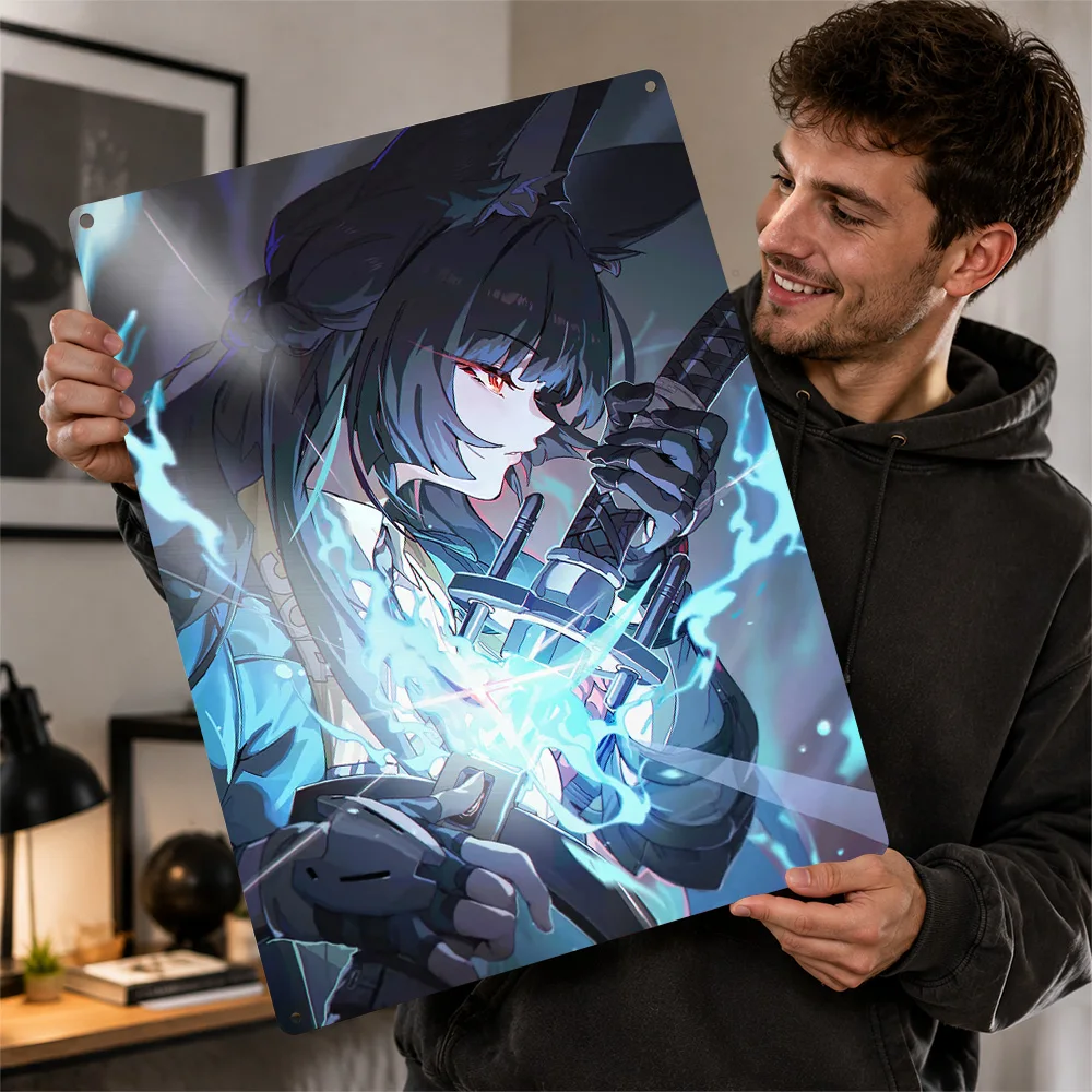 Hoshimi Miyabi Zenless Zone Zero 3D Printed Texture Poster Personalized Wall Art Retro Metal Tin Signs for Decoration Bedroom