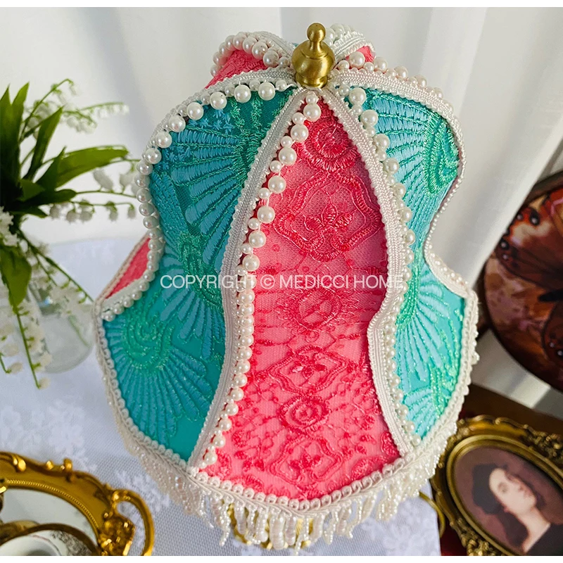 Medicci Home GG Maximalism Style Fabric Art paralume High Grade Household ricamo panno copertura della lampada collocazione rossa e verde