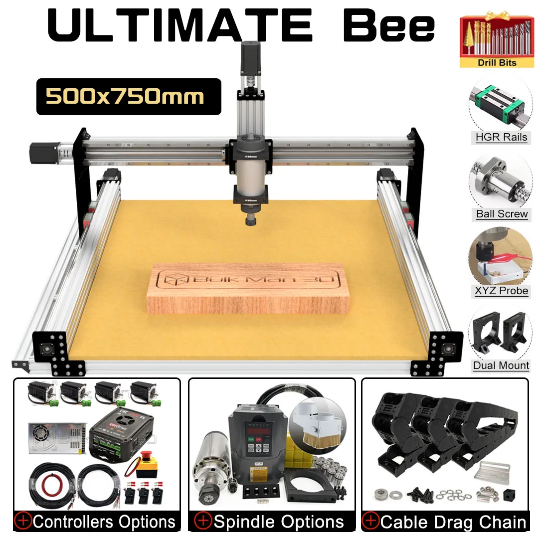 

Скидка 20% BulkMan3D 500x750 мм ULTIMATE Bee Фрезерный станок с ЧПУ Полный комплект Шариковый винт 4-осевой DIY Фрезерный гравер с ЧПУ для металла, дерева