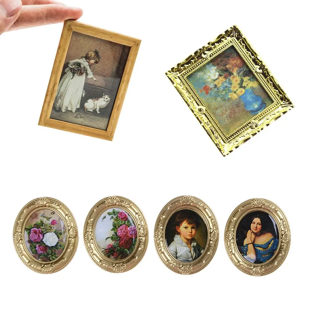 New Cute Kids Toy Doll Accessories Miniature Framed 1:12 Dollhouse Decor Mini Wall Painting