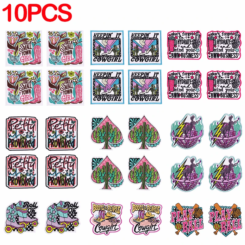 10Pcs Western Cowgirls Patches Embroidery Patch Letter Patch On Clothes DIY Cartoon Badges Iron On Patches For Clothing Decor
