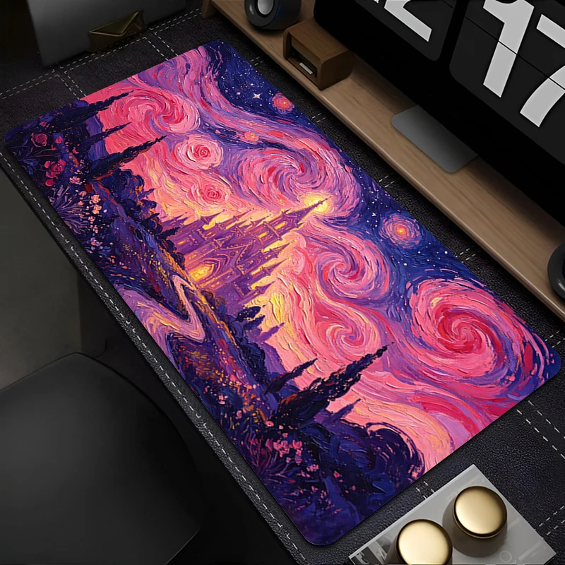 High-Quality Mouse Pad Pink Anime Castle XXL Extended Mousepad Non Slip Gamer Desk Mat Office Gaming Mouse Mat Art style Carpet