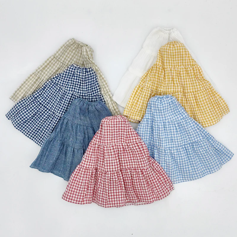 Doll Dress for Blythe Blue Pink Yellow Jeans Plaid Skirt for Ob24 Ob22 Azone Doll Garment Dress Pastoral Style Clothes