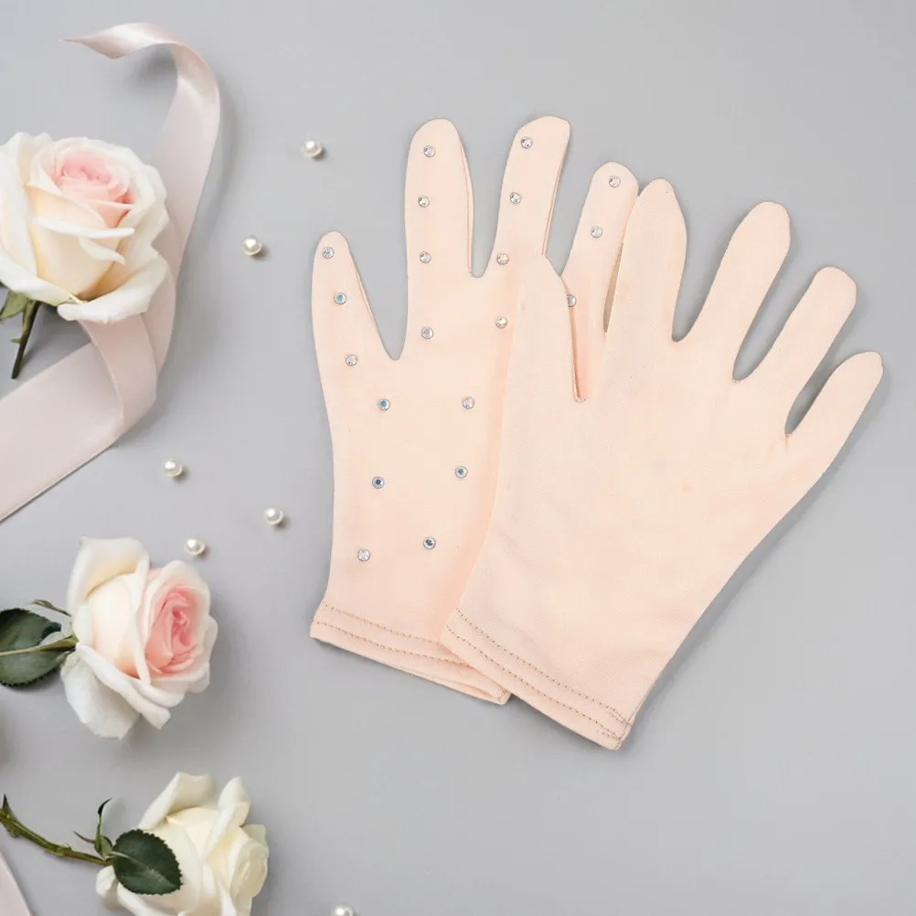 

1Pair Figure Skating Performance Gloves Rhinestone Embellished Opaque for Women Ice Skating Dance Stage Shows