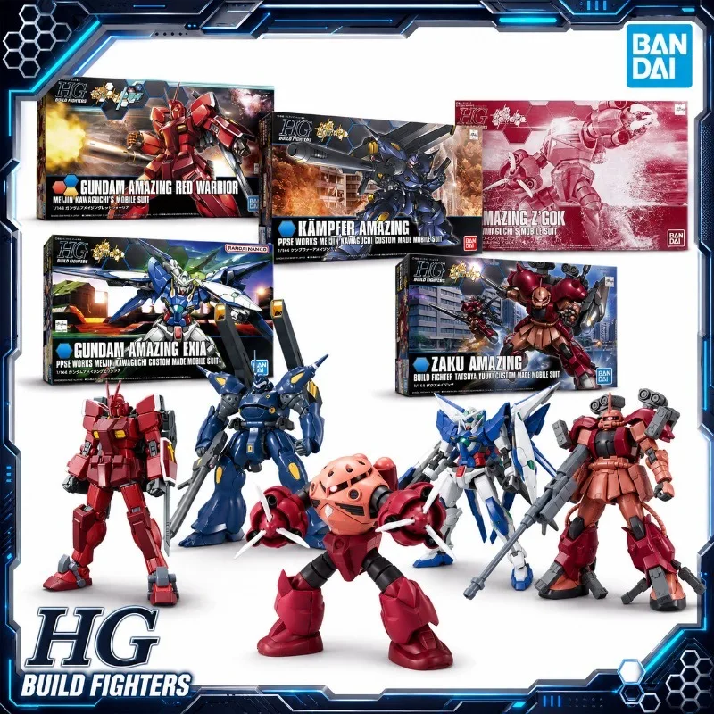 Bandai Original HGBF 1/144 Amazing Exia Red Warrior Kampfer Zaku ZGok Mecha Amine Model Kit Action Figures Collection Toys Gifts