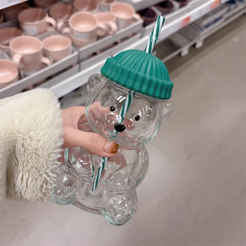 Training Cup Straw - glass bear cup with straw and