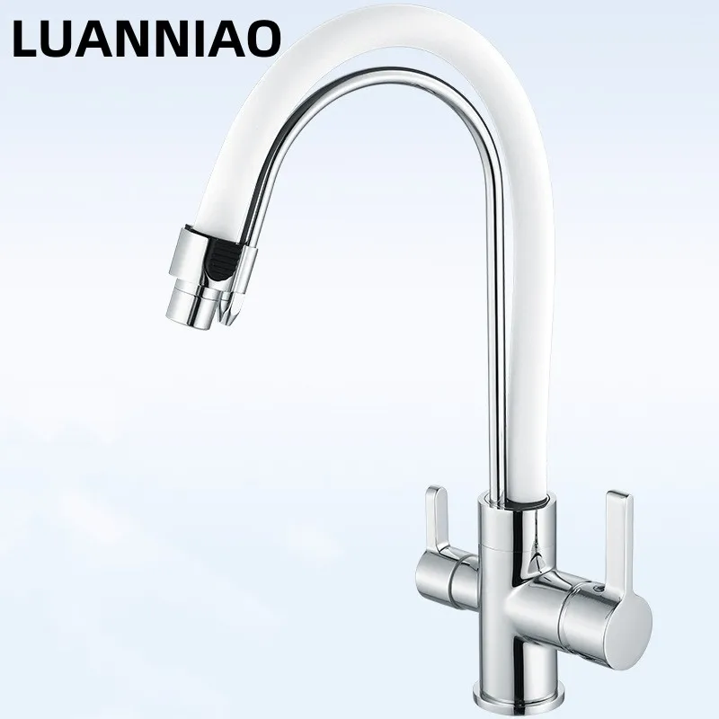 Luanniao Kitchen Faucet Water Filter Kitchen Faucets Dual Spout Filter Faucet Mixer Water Purification Feature Taps