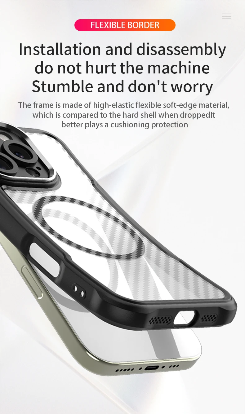 Geeignet für iPhone 7, Kohlefaser, Apple 8 Magsafe Wireless Charging Case SE2, durchscheinende Rüstung, iPhone SE3, Anti-Drop-Handyhülle – Detail 12