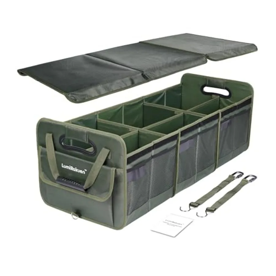 

Collapsible Trunk Organizer for SUV Tesla Truck XL Green 1680D Fabric 3.5mm PP Panels Multi-Compartment No Sliding Bottom 2 Adj
