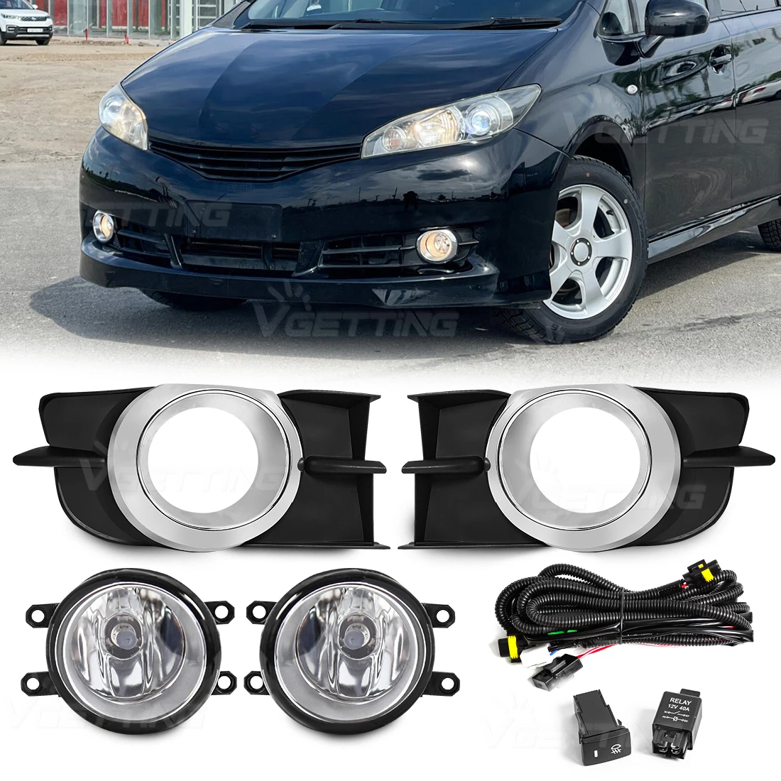 For Toyota Wish 2009 2010 2011 2012 Car Fog Lamps LED Halogen Daytime Running Lights DRL Front Bumper Headlights Daylights 12V