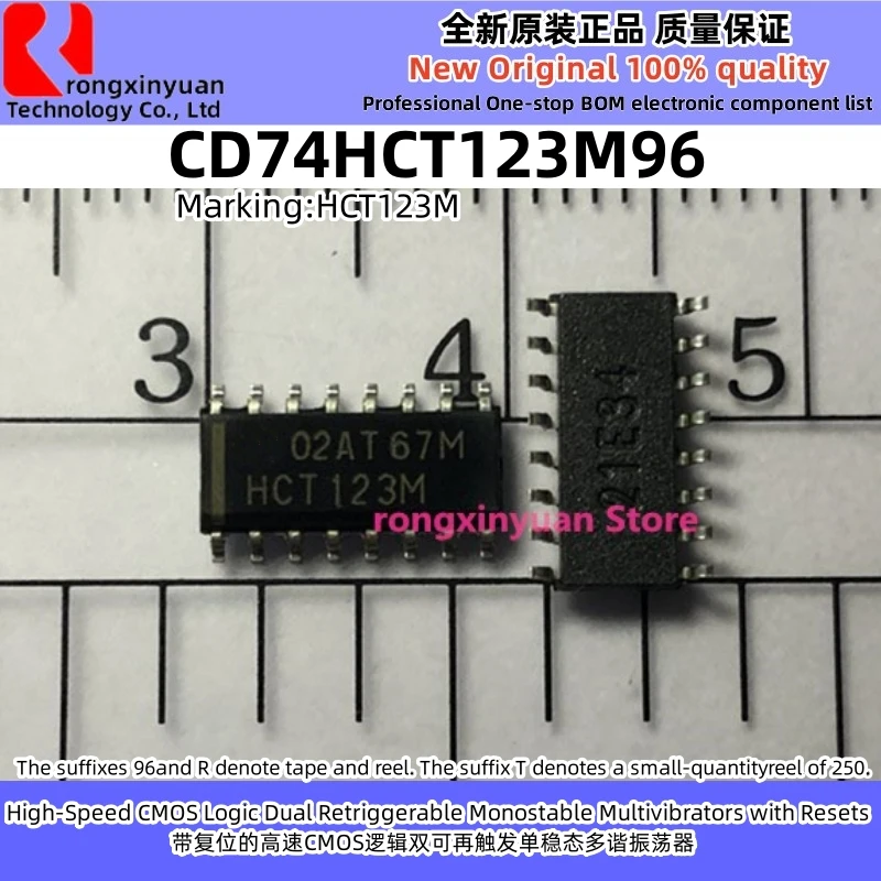 10Pcs CD74HCT123M96 CD74HCT123M HCT123M SOP-16 74HCT123M CD74HCT123MT Monostable Multivibrators with Resets 100% New original
