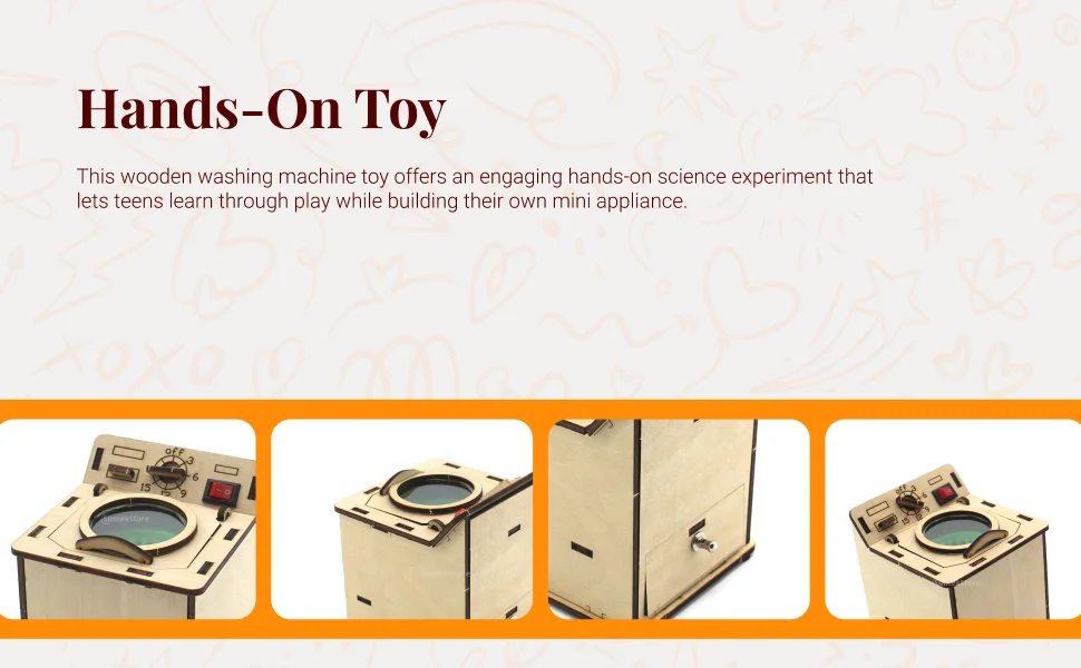 Machine à laver de jouets d'enfant d'expérience scientifique en bois pour l'apprentissage des étudiants