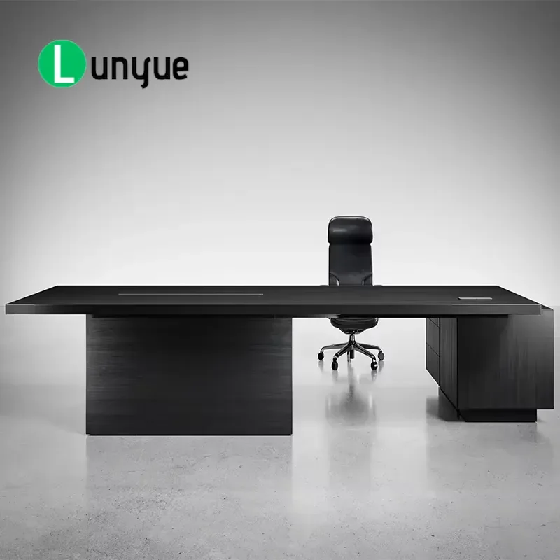 Modern L Shaped Executive Desk with Ambient Light Strip Wooden Office Furniture with Storage Space for CEO Manager Office