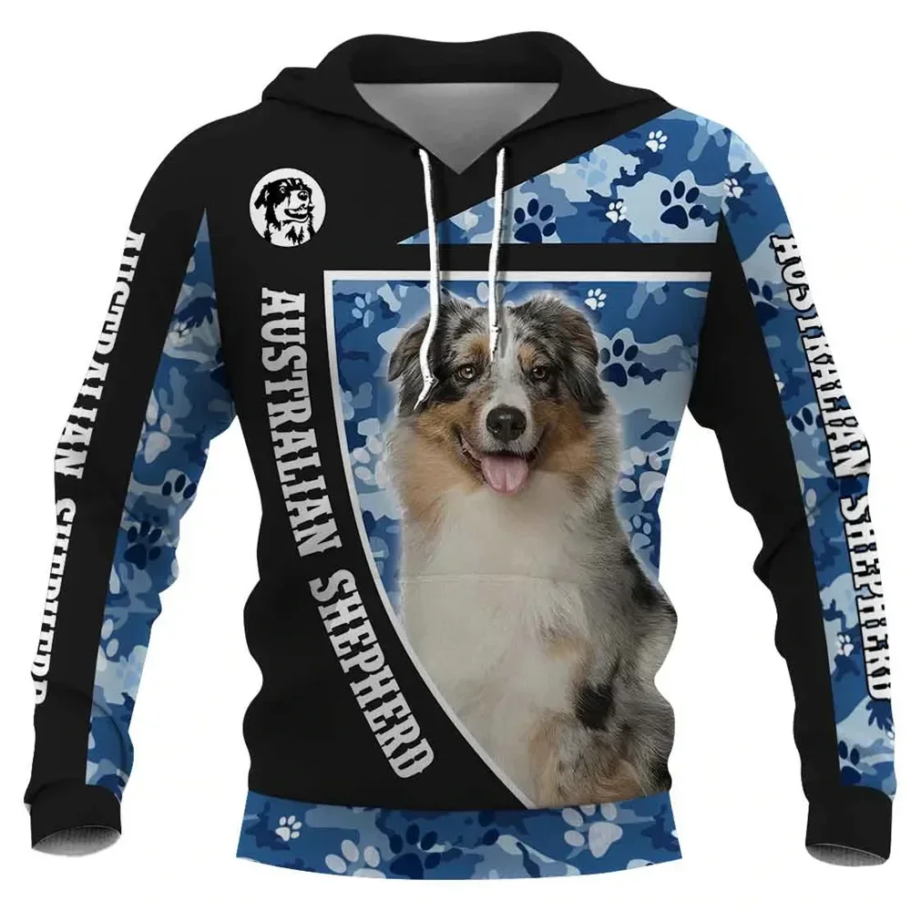 HX Australian Cattle Hoodies 3D Graphic Navy Camo Animals Dog Printed Sweatshirts Australian Shepherd Sportswear Dropshiping