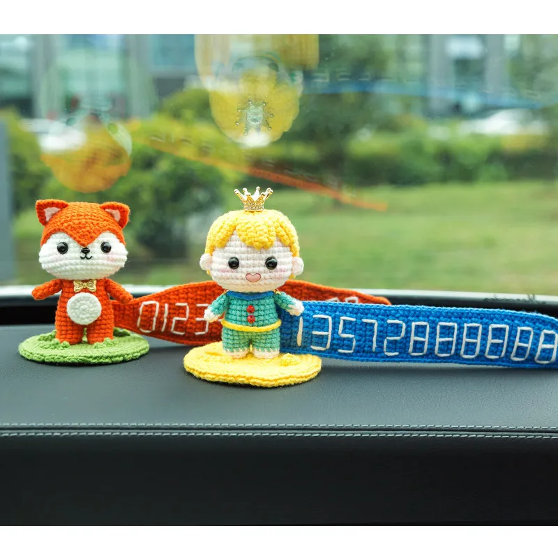 Susan's Family Crochet Toys Kit for Beginners Little Prince Temporary Parking Phone Number Plate Crochet Fox Car Interior