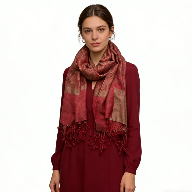 

2pcs Classic Red Luxurious Jacquard Weave Jacquard Scarf ,Luxe Look For Evening Wear,Scarf,vacation,daily Life For Women Men