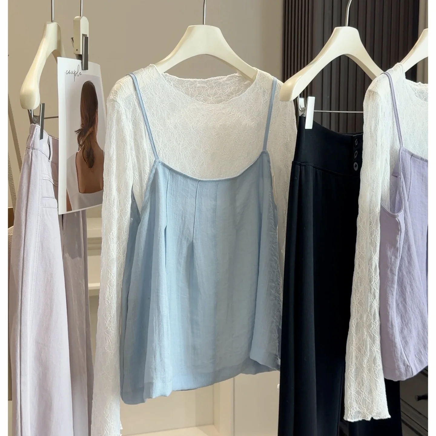 

ALPHALMODA 2026, Модный топ-камизоль, многослойная футболка с кружевом, нижняя рубашка, для женщин, комплект из двух предметов