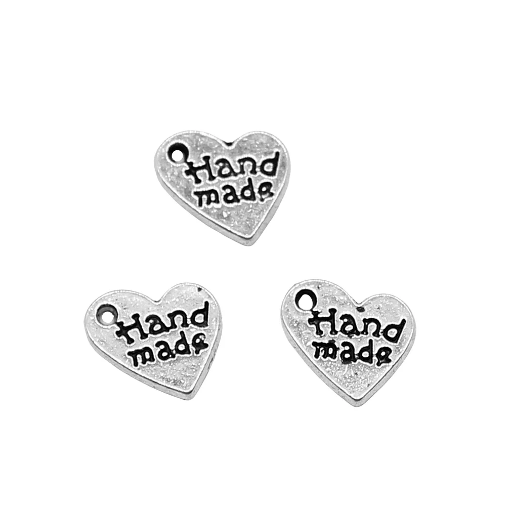 WYSIWYG 40pcs Charms Jewelry Findings Diy Accessories Hand Made Heart Pendant Antique Silver Color 8x8mm