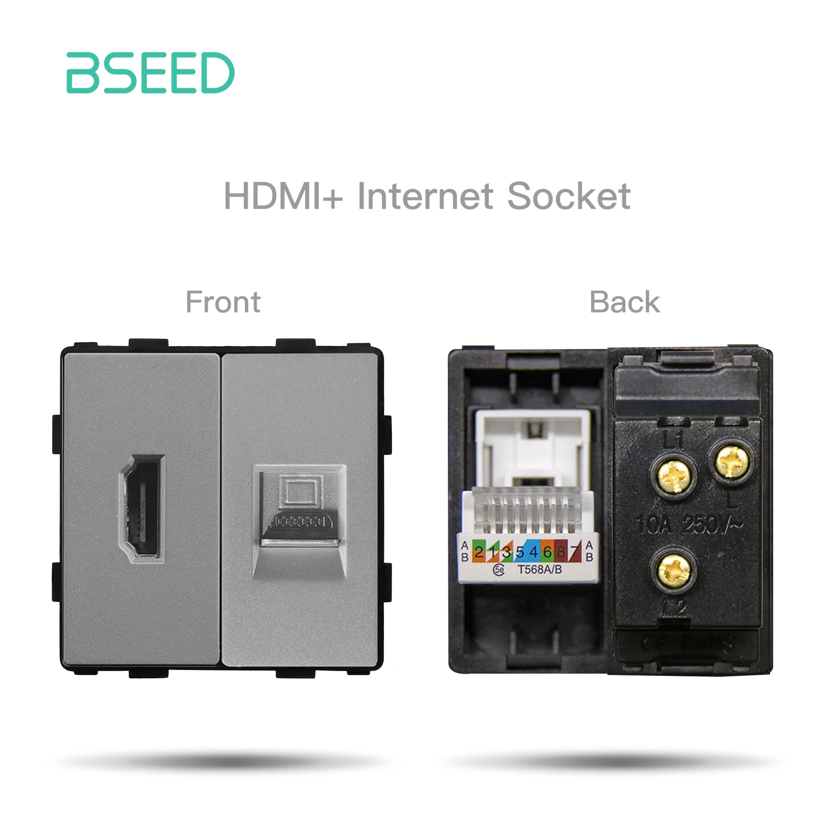 Bseed EU Standard DIY USB TV Satellite Computer Buchse Funktion Teile mit Kristall Glas Rahmen Grau Farbe Für Heimwerker