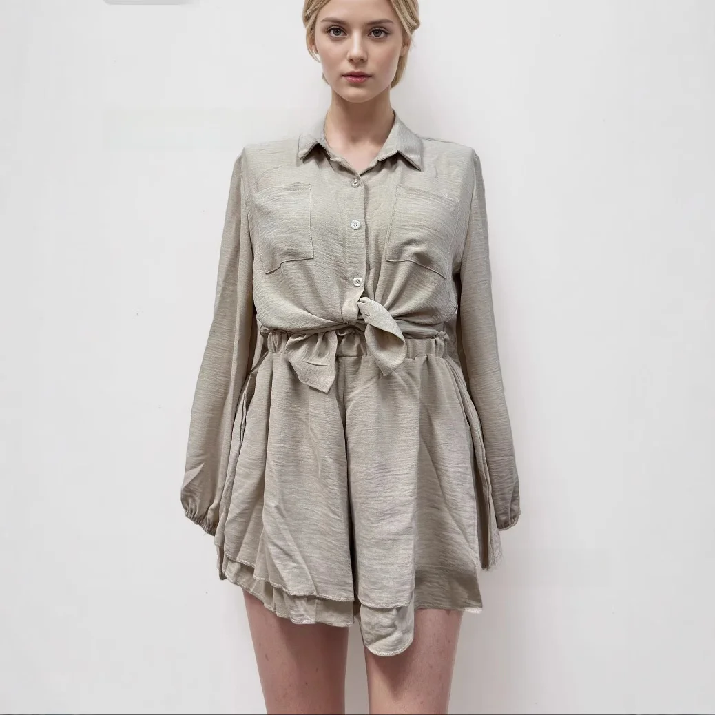 

Casual Summer Women's Long Sve Top And orts Set with Lace Hem Faionable Four Seasons Wear Button Sle Student School ...