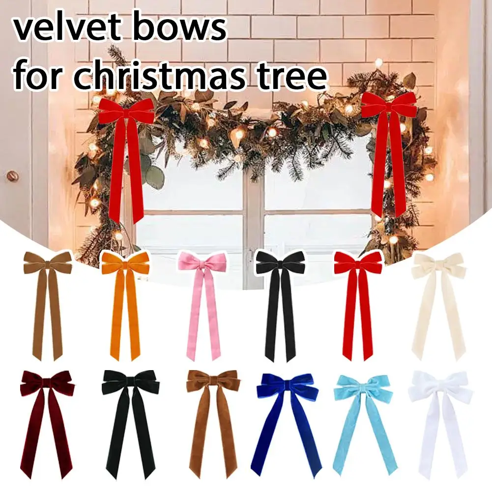 12PCS Velvet Christmas Bows Christmas Tree DIY Hanging Ornaments Ribbon Bow Gift Wrapping Bows Chrismtas Party Gifts