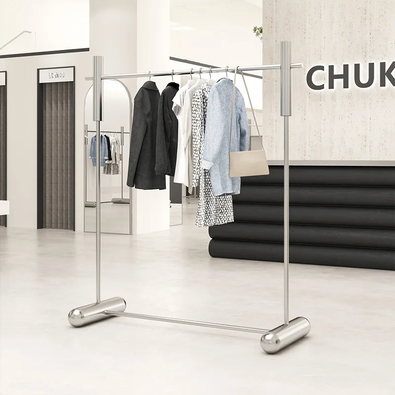 

Clothing store display rack Stainless steel floor-to-ceiling hanger men's and women's clothing store bold Nakajima display props