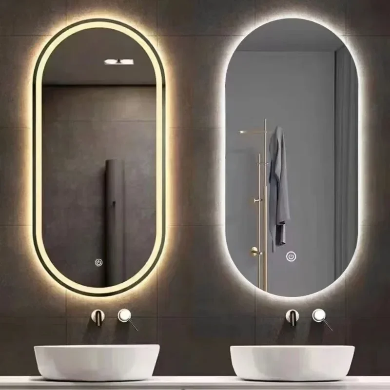 Led Vanity Mirror Wall Hanging Full Body Mirror Shower Mirror Spiegel Oval Smart Mirror Defogging Bathroom Mirror with Light