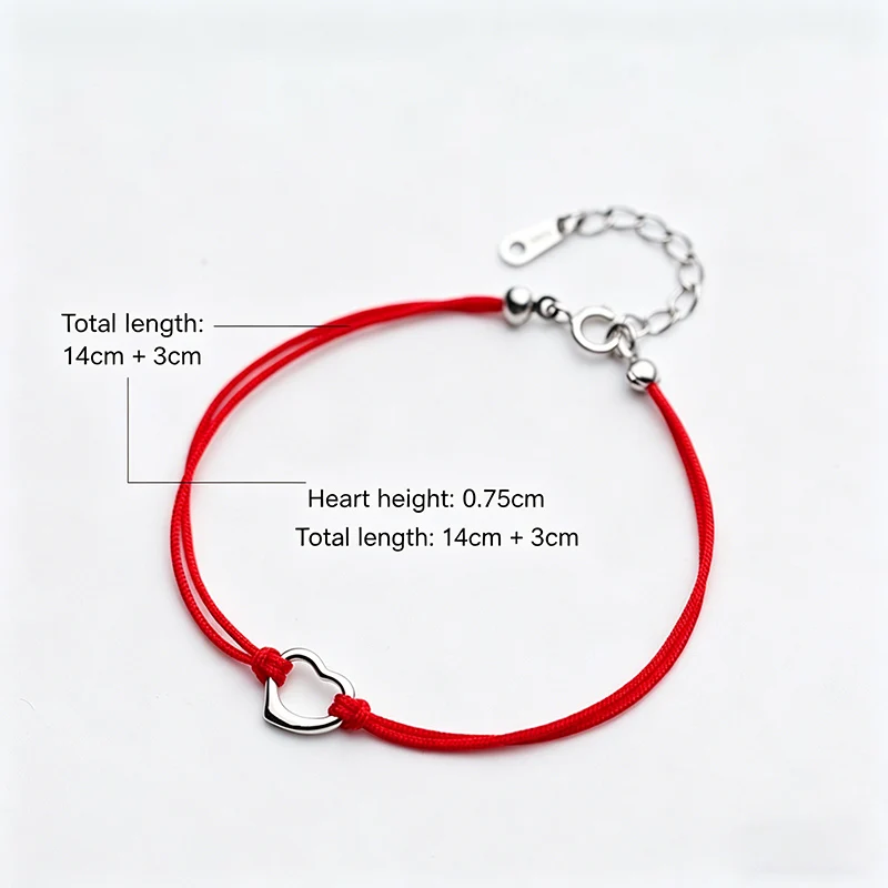 La monada 925 Sterling Silver Hollow Heart Red Rope Bracelet for Women Lucky Red String Bracelet, Dainty Fine Jewelry Gift