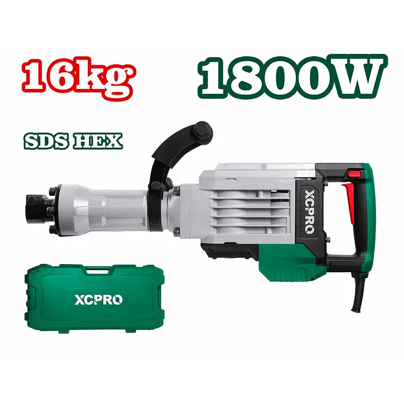 1800W Heavy Duty Electric Demolition Hammer breaker 65J Impact Force 16KG Jack Hammer for Concrete, Asphalt & Rock Breaking