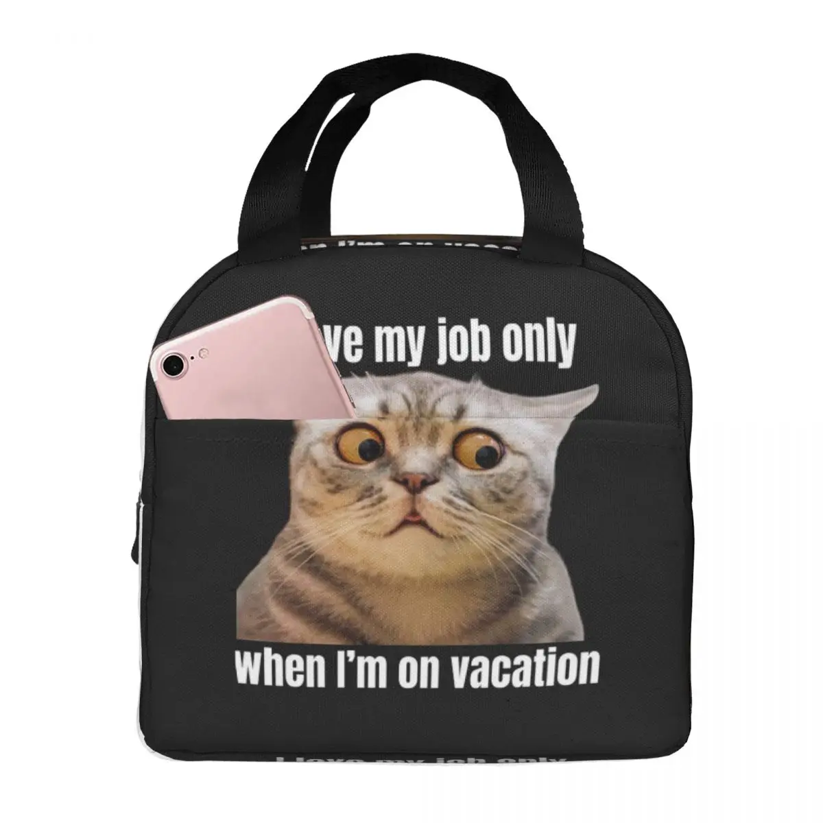 I Love My Job Only When I'm On Vacation Cat Lunch Bags Insulated Bento Box Lunch Tote Picnic Bags Thermal Bag for Woman Children