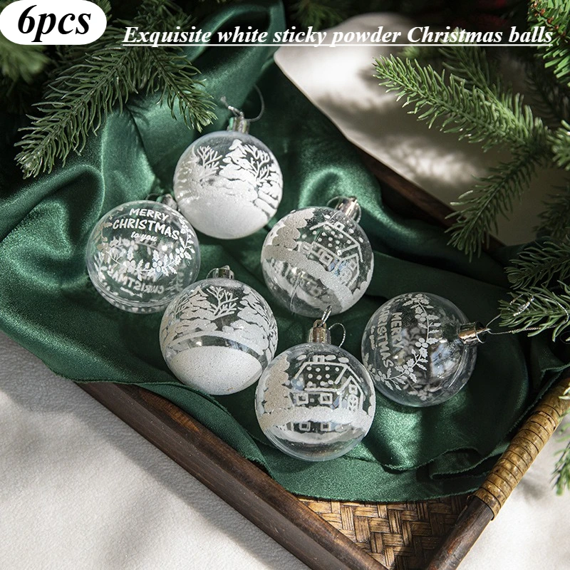

6pcs Christmas Ball Transparent Acrylic Painted Christmas Ball Tree Decorative Pendant Snowflake Ball Christmas Party Decoration