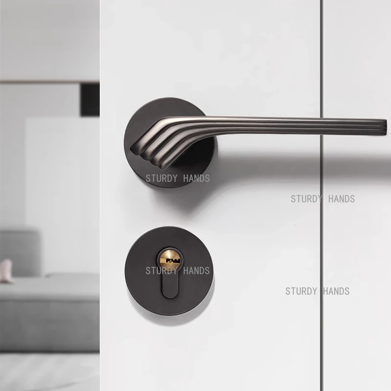 

Серо-черный бесшумный дверной замок из цинкового сплава, современный минималистичный набор замков с разделенной ручкой для двери спальни