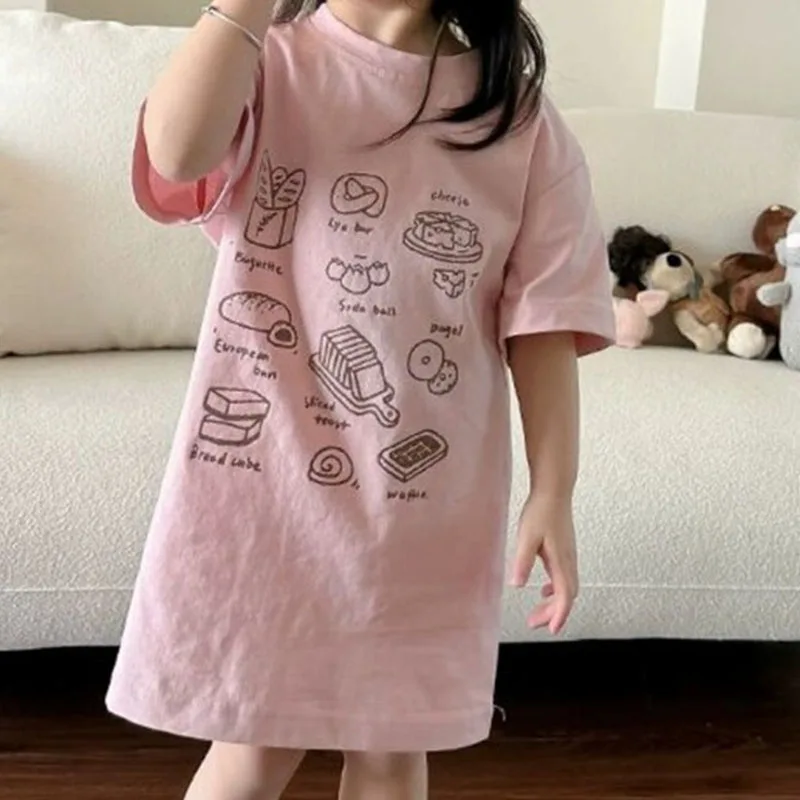 Baby Girls\' Cute T-shirt Dress Medium Long Style Baby Girl Summer Outfit Short Sleeved Dress Stylish Simple Casual Cotton Dress