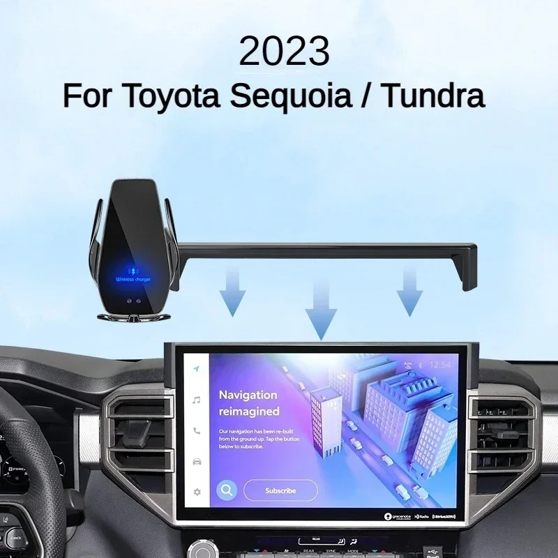 

2023 For Toyota Sequoia Tundra Car Screen Phone Holder Wireless Charger Navigation Modification Interior