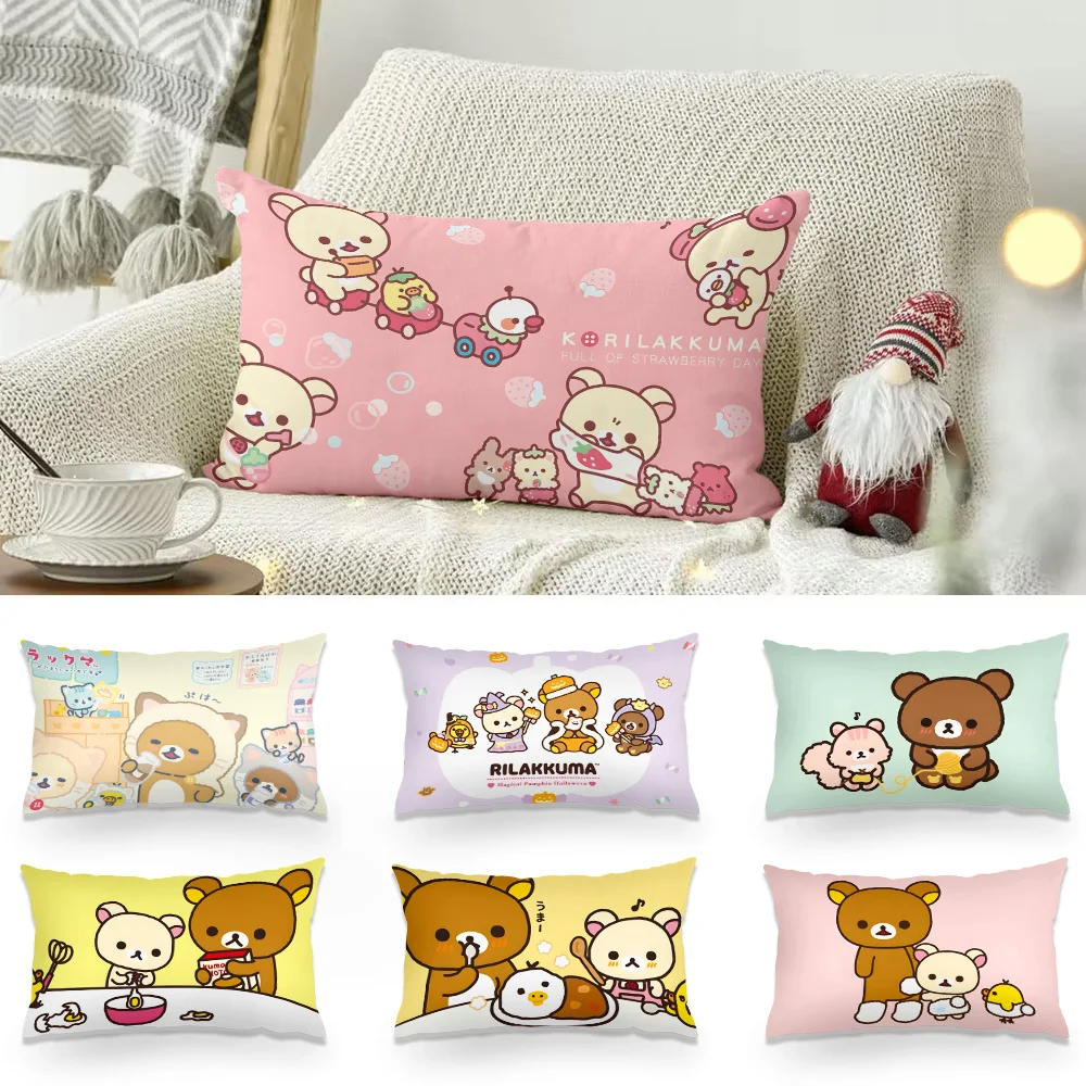 Cute Cartoon R-Rilakkumas Double-sided Printing Rectangle Pillow Case Bedside Pillowcase Sofa Cushion Cover Room Home Decoration