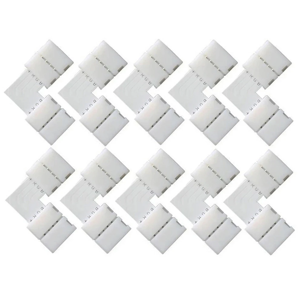 4-pinowe złącze taśmy LED 10 mm w kształcie litery L Złącza taśm świetlnych LED RGB Kątowe bezlutowe złącza narożne do SMD 5050/3528