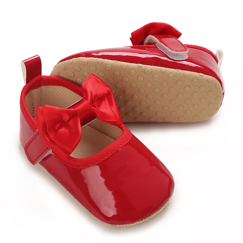 New 0-18M Newborn Baby Shoes PU Anti slip Bow Classic Princess Dress Shoes Preschool Walking Children\'s Walking Shoes