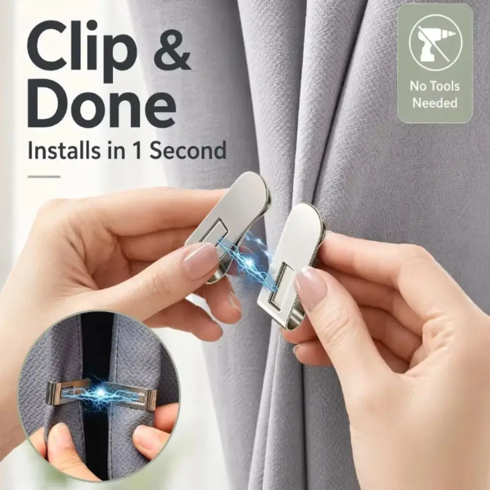 Magnetic Closure Curtain Clips Nail-Free Detachable Blackout Curtain Clips Metal Portable Window Screen Clips Window Screen