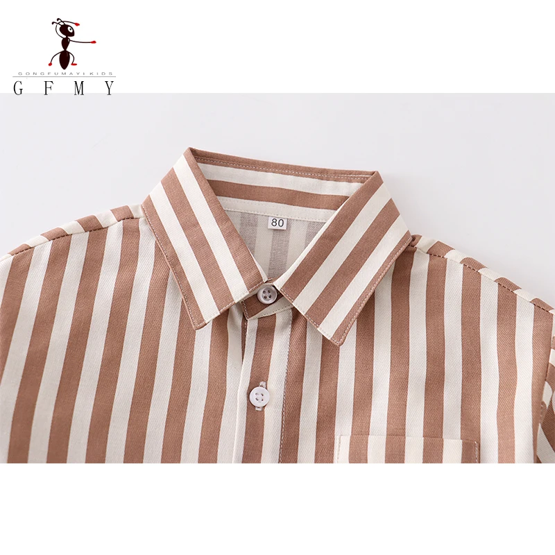 GFMY 2023 Autumn Children Vertical Striped Long Sleeve Shirts Boy‘s 100%Cotton Casual Blouse Baby Kids Lapel Shirt 1-8Years Tops