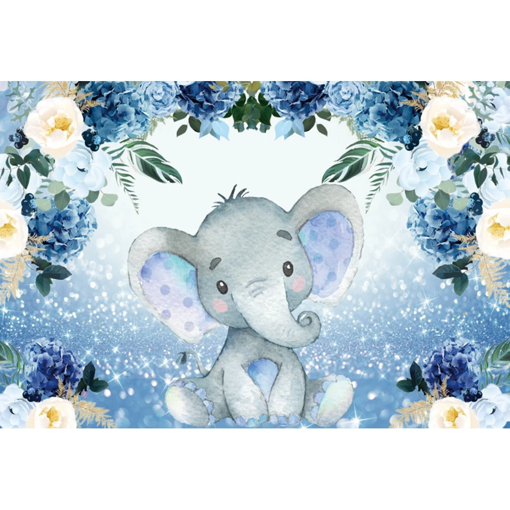 Baby Shower Cute Elephant Newborn 1st Birthday Photography Backdrop Flower Party Decor Photo Photographic Background Studio Prop