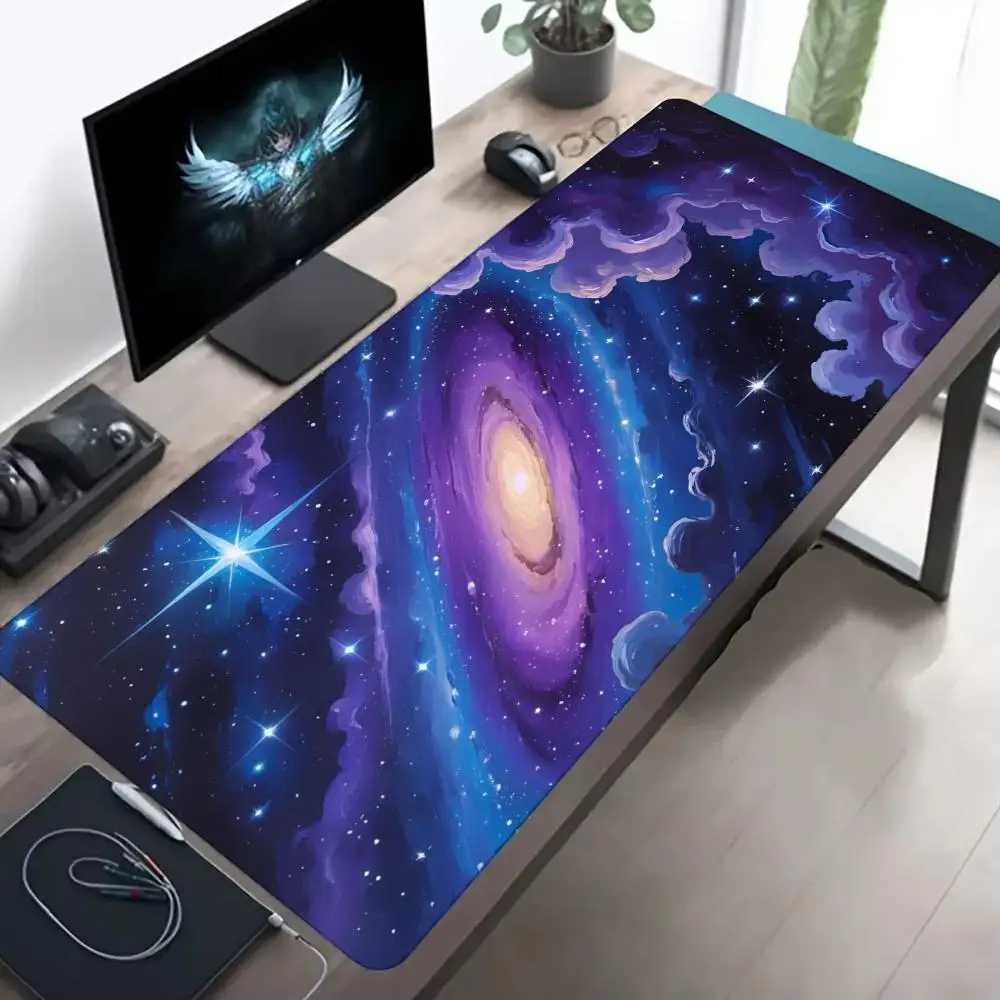 Purple Nebula Planet Galaxy Nightscape Extended Mouse Pad Non-Slip Rubber Base Cosmic Scenery Large Gaming Desk Table Play Mat