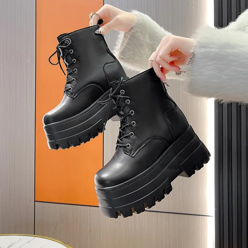 2025 Brand Front Lace Military Boots Platform Thick Bottom Calf Ankle Boots Autumn and Winter New Shoes for Woman Botas Mujer view 5